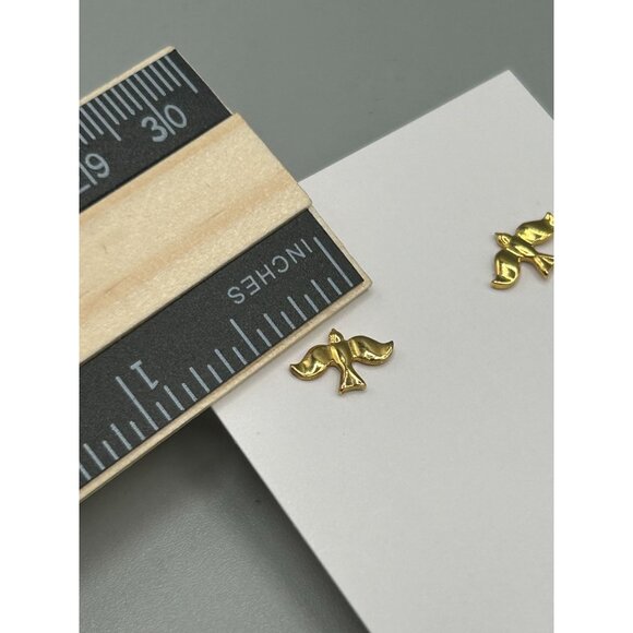 Tiny Dove Earrings Gold Tone Pierced Studs Small Birds Earrings Dainty Jewelry - Picture 5 of 6